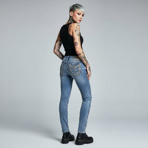 Miss Me size 26 Blue Ankle Skinny Jeans with Embellished Pockets - Stretch Denim